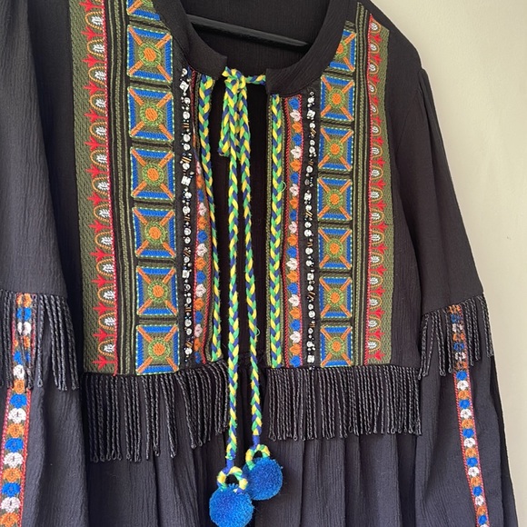 Anthropologie Dor Dor Couture Embroidered Beaded Rhinestone Fringe Shacket Top - Picture 15 of 16